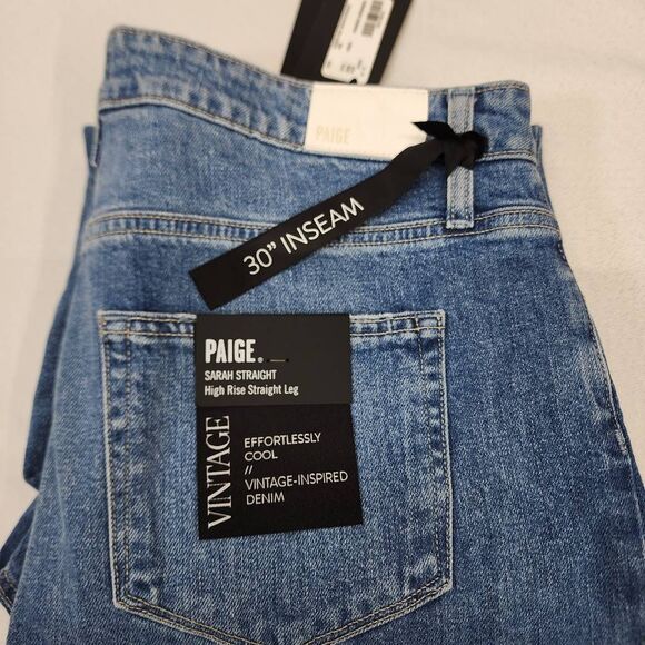 Paige Sarah Straight High Rise Women’s Jeans Size 32 Blue Denim 30” Inseam NWT - Picture 10 of 10